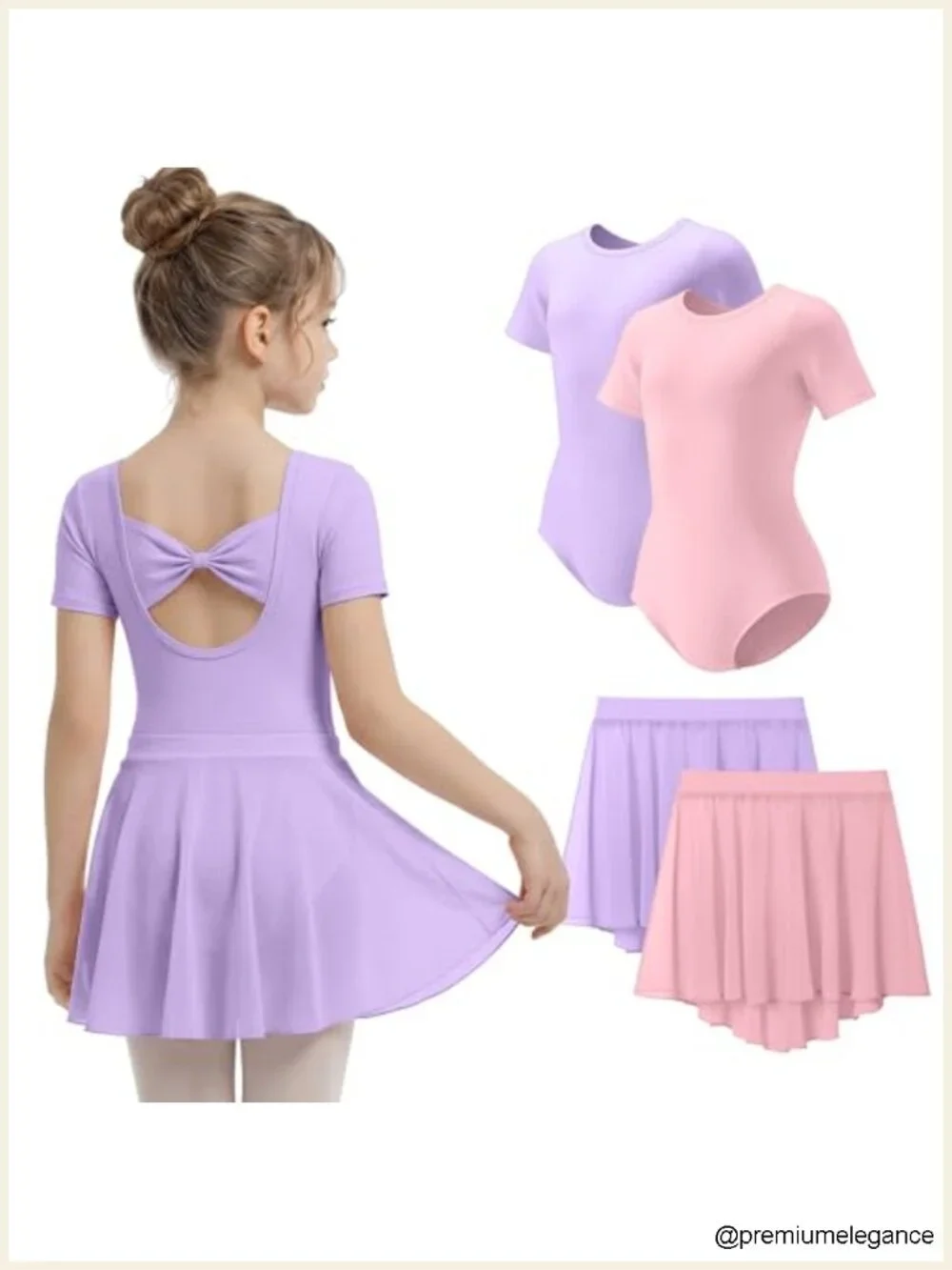 2 Pack Ballet Leotards for Girls Short Sleeve Dance Dress with Removable Skirt